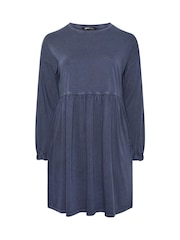 Yours Curve Blue Acid Frill Throw On 100% Cotton Dress - Image 5 of 5