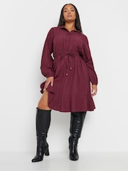 Yours Curve Burgundy Red Limited Stripe Dobby Shirt Tunic Dress - Image 1 of 4