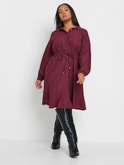 Yours Curve Burgundy Red Limited Stripe Dobby Shirt Tunic Dress - Image 2 of 4