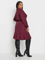 Yours Curve Burgundy Red Limited Stripe Dobby Shirt Tunic Dress - Image 3 of 4