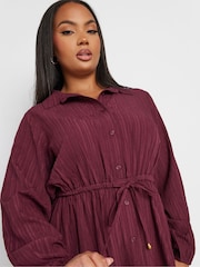 Yours Curve Burgundy Red Limited Stripe Dobby Shirt Tunic Dress - Image 4 of 4