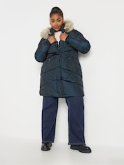 Yours Curve Blue Midi Padded Puffer Coat - Image 1 of 4