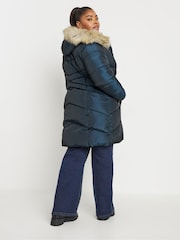 Yours Curve Blue Midi Padded Puffer Coat - Image 3 of 4