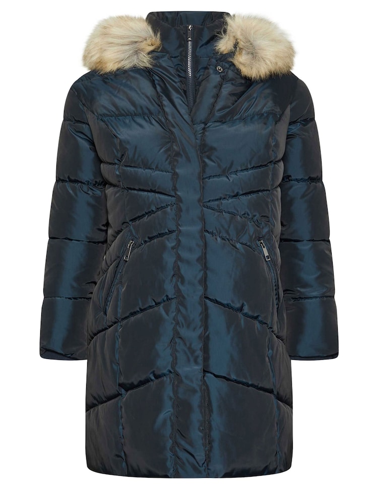 Yours Curve Blue Midi Padded Puffer Coat - Image 4 of 4