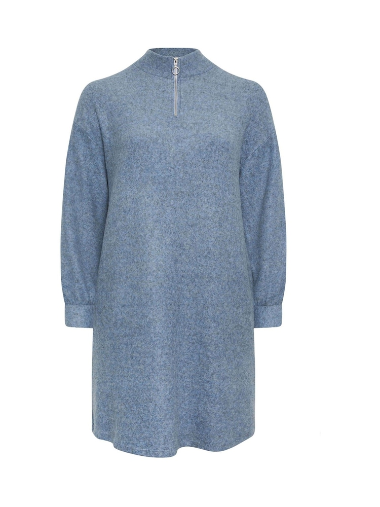 Yours Curve Blue Soft Touch Zip Neck Jumper Dress - Image 5 of 5