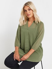 Yours Curve Green Sheer Crepe Notchneck Blouse - Image 1 of 6