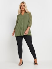 Yours Curve Green Sheer Crepe Notchneck Blouse - Image 2 of 6