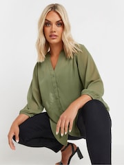 Yours Curve Green Sheer Crepe Notchneck Blouse - Image 4 of 6
