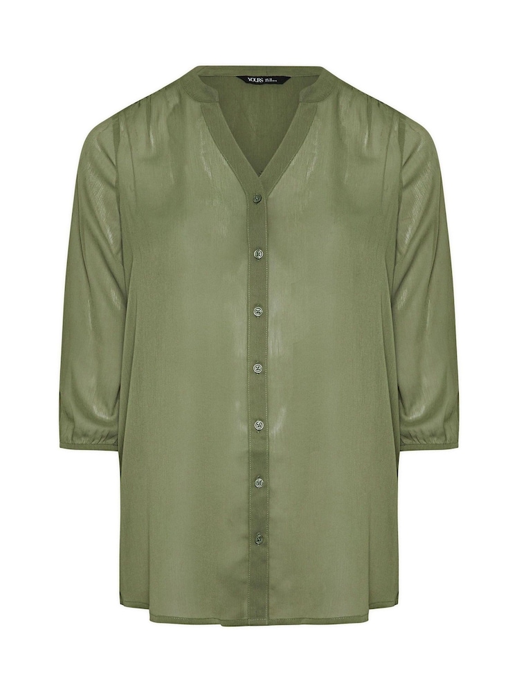 Yours Curve Green Sheer Crepe Notchneck Blouse - Image 6 of 6