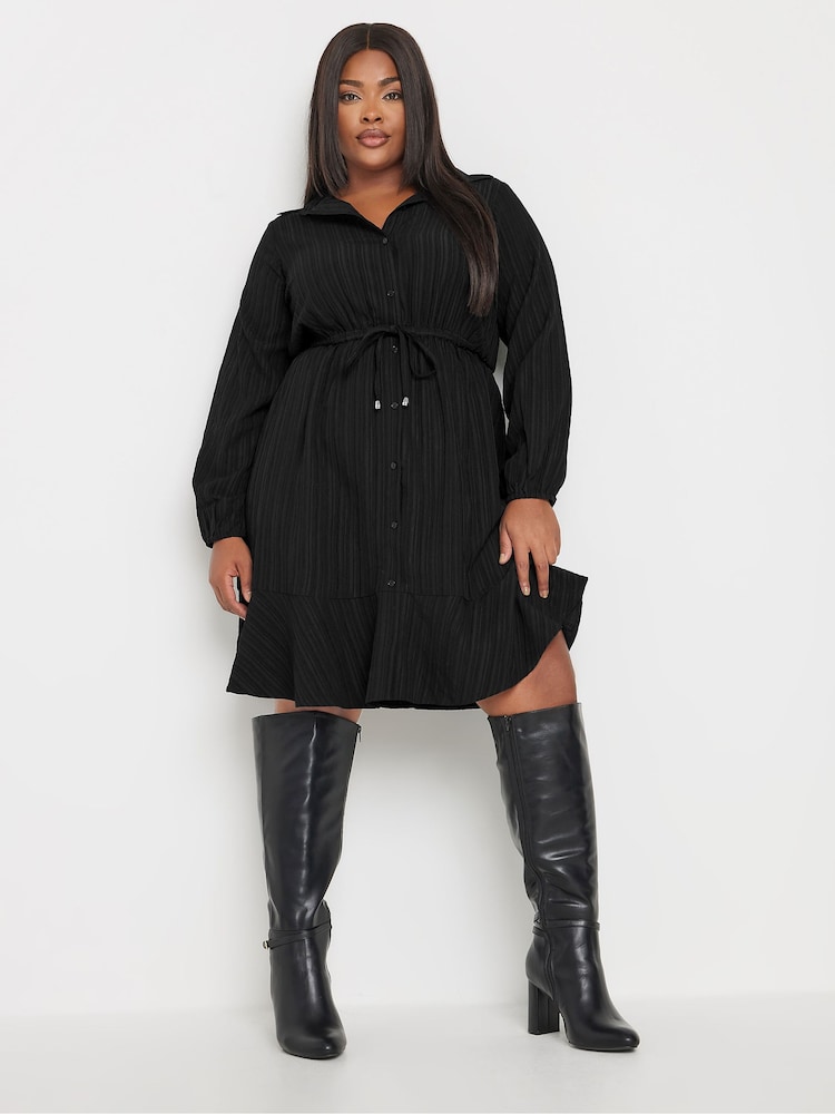 Yours Curve Black Limited Stripe Dobby Shirt Tunic Dress - Image 1 of 5