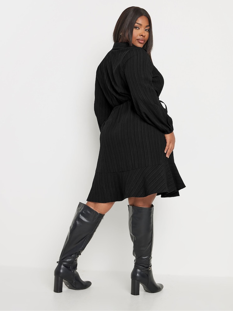 Yours Curve Black Limited Stripe Dobby Shirt Tunic Dress - Image 3 of 5