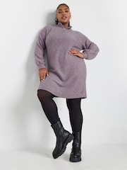 Yours Curve Pink Soft Touch Zip Neck Jumper Dress - Image 1 of 5