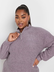 Yours Curve Pink Soft Touch Zip Neck Jumper Dress - Image 4 of 5