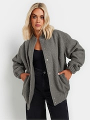 Yours Curve Grey Wool Bomber Jacket - Image 1 of 5