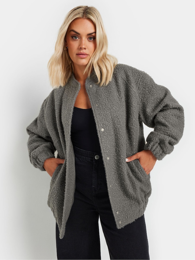 Yours Curve Grey Wool Bomber Jacket - Image 1 of 5