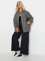 Yours Curve Grey Wool Bomber Jacket - Image 2 of 5