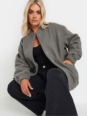 Yours Curve Grey Wool Bomber Jacket - Image 4 of 5
