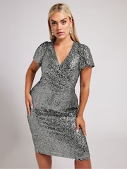 Yours Curve Silver London Sequin Wrap Shift Dress - Image 1 of 5