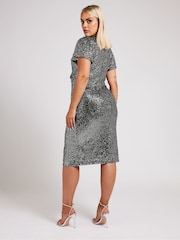 Yours Curve Silver London Sequin Wrap Shift Dress - Image 3 of 5
