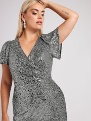 Yours Curve Silver London Sequin Wrap Shift Dress - Image 4 of 5