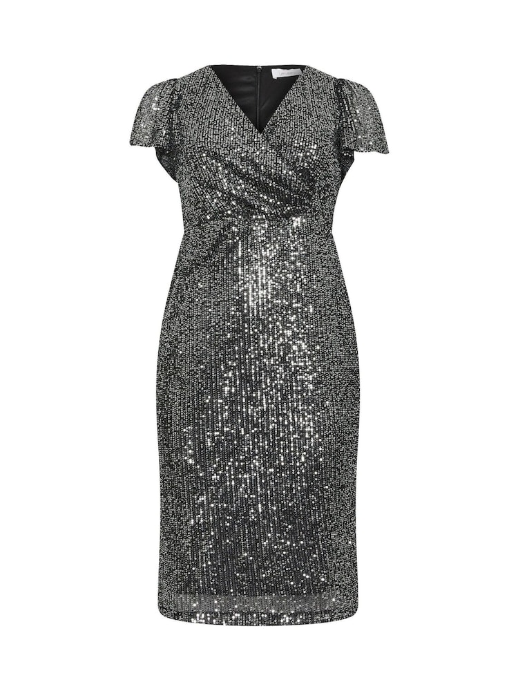 Yours Curve Silver London Sequin Wrap Shift Dress - Image 5 of 5