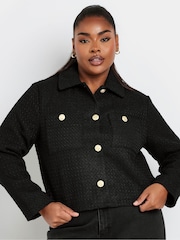 Yours Curve Black Boucle Short Jacket - Image 4 of 6