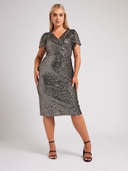 Yours Curve Gold London Sequin Wrap Shift Dress - Image 1 of 5