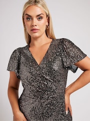Yours Curve Gold London Sequin Wrap Shift Dress - Image 2 of 5