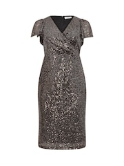 Yours Curve Gold London Sequin Wrap Shift Dress - Image 5 of 5
