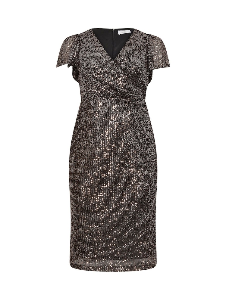 Yours Curve Gold London Sequin Wrap Shift Dress - Image 5 of 5