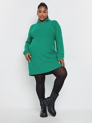 Yours Curve Green Soft Touch Zip Neck Jumper Dress - Image 1 of 4