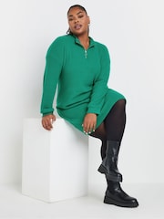Yours Curve Green Soft Touch Zip Neck Jumper Dress - Image 2 of 4