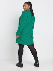 Yours Curve Green Soft Touch Zip Neck Jumper Dress - Image 3 of 4