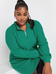 Yours Curve Green Soft Touch Zip Neck Jumper Dress - Image 4 of 4