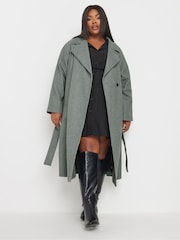 Yours Curve Grey Unlined Maxi Wool Coat - Image 1 of 5