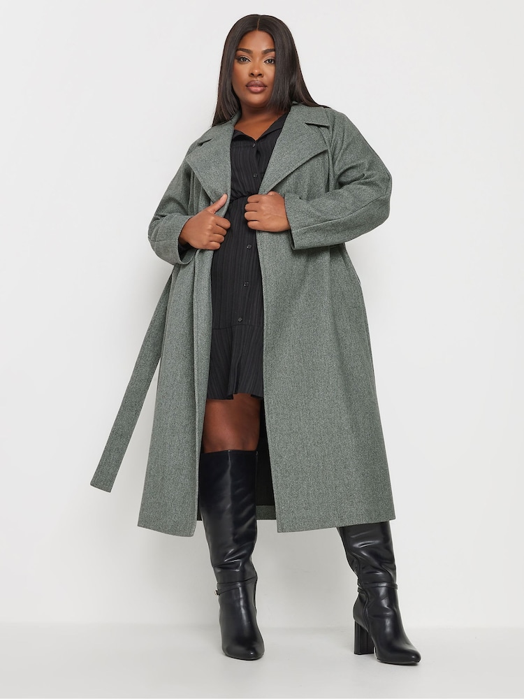 Yours Curve Grey Unlined Maxi Wool Coat - Image 2 of 5