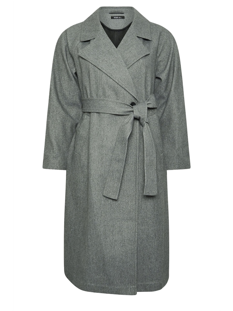 Yours Curve Grey Unlined Maxi Wool Coat - Image 5 of 5