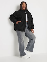 Yours Curve Black Wool Bomber Jacket - Image 2 of 5