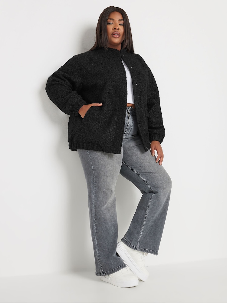 Yours Curve Black Wool Bomber Jacket - Image 2 of 5