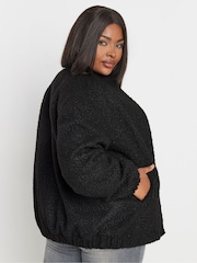 Yours Curve Black Wool Bomber Jacket - Image 3 of 5