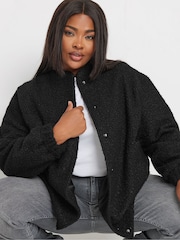 Yours Curve Black Wool Bomber Jacket - Image 4 of 5