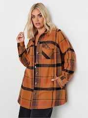 Yours Curve Orange Checked 100% Cotton Shacket - Image 1 of 5