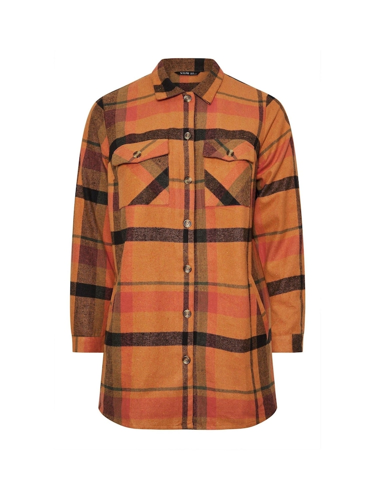Yours Curve Orange Checked 100% Cotton Shacket - Image 5 of 5