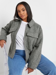Yours Curve Grey Wool Cropped Centre Front Jacket - Image 1 of 6