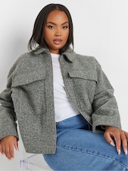 Yours Curve Grey Wool Cropped Centre Front Jacket - Image 2 of 6