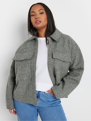 Yours Curve Grey Wool Cropped Centre Front Jacket - Image 3 of 6