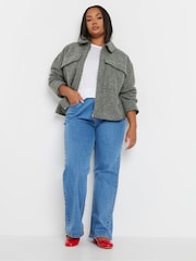 Yours Curve Grey Wool Cropped Centre Front Jacket - Image 4 of 6