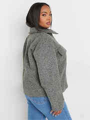 Yours Curve Grey Wool Cropped Centre Front Jacket - Image 5 of 6