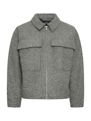 Yours Curve Grey Wool Cropped Centre Front Jacket - Image 6 of 6