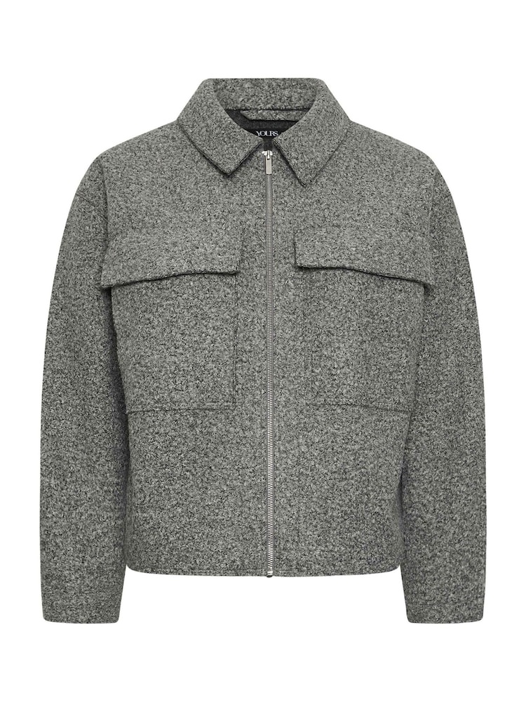 Yours Curve Grey Wool Cropped Centre Front Jacket - Image 6 of 6